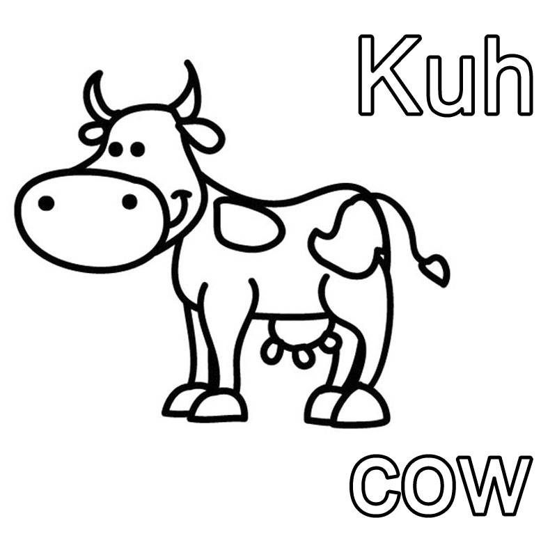 kostenlose malvorlage englisch lernen: kuh - cow zum ausmalen